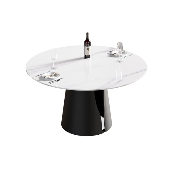 English Elm 53.15"Modern Round Dining Table With Sintered Stone Top & Carbon Steel Base For Stylish Gatherings W1535S00005