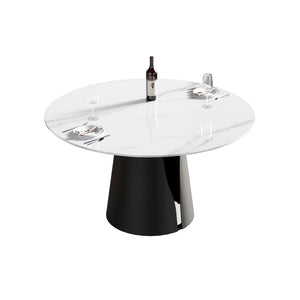 English Elm 53.15"modern Sintered Stone Round Dining Table Seats 6 with Sculptural Steel Pedestal W1535S00633