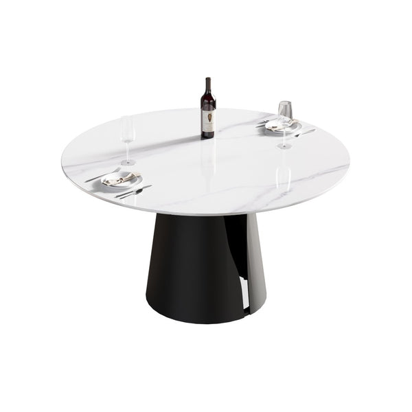 English Elm 53.15"modern Sintered Stone Round Dining Table Seats 6 with Sculptural Steel Pedestal W1535S00633
