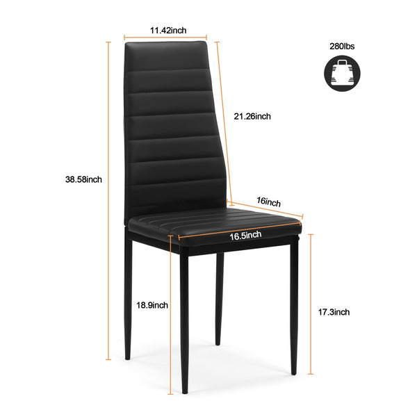 English Elm Dining Chair Set of Four with Pu Leather Padded Seats for Kitchen or Breakfast Nook W24166325