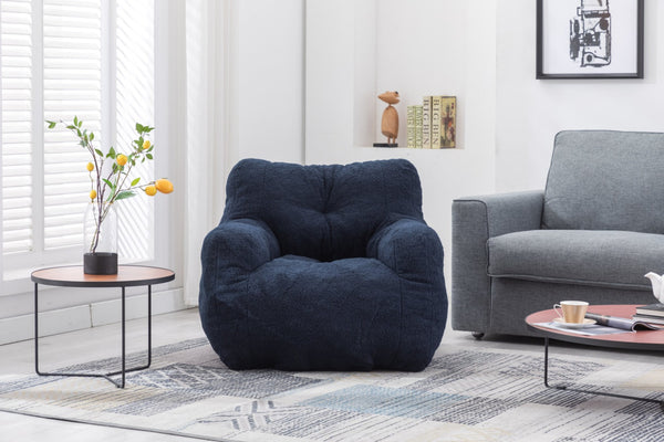 English Elm 010-soft Teddy Plush Bean Bag Chair Tufted Memory Foam Lounge Seat for Living Room Dark Blue W52761254
