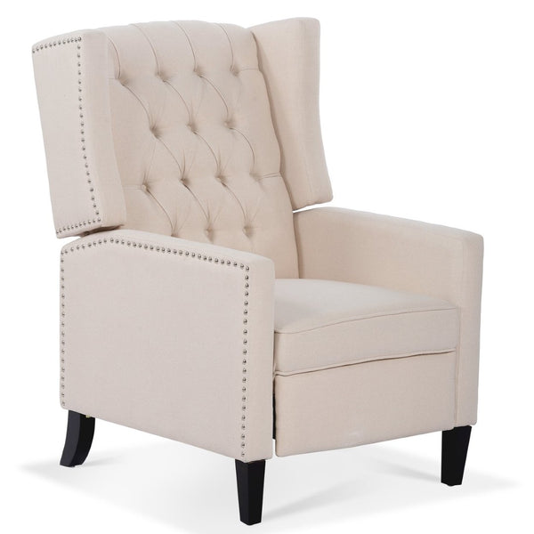 English Elm 27.16" Wingback Manual Recliner with Nailhead Trim Tufted Club Chair for Living Room Beige W68062701