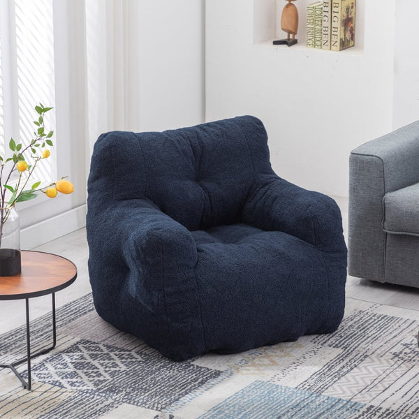 English Elm 010-soft Teddy Plush Bean Bag Chair Tufted Memory Foam Lounge Seat for Living Room Dark Blue W52761254