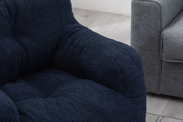 English Elm 010-soft Teddy Plush Bean Bag Chair Tufted Memory Foam Lounge Seat for Living Room Dark Blue W52761254