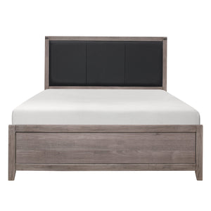 English Elm Brownish Twin Panel Bed with Faux Leather Headboard, Industrial Rivet Accents and Weathered Wood Look Brown+Gray 60 L x 33.75 W x 5.75 H B011S01349