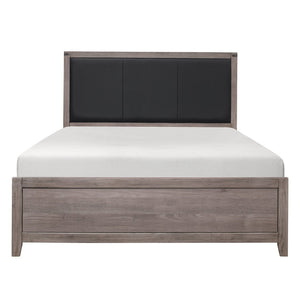 English Elm Brownish Gray Queen Bed Black Faux Leather Headboard Industrial Rivet Melamine Frame B011S00240
