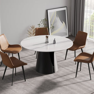 English Elm 53.15"Modern Round Dining Table With Sintered Stone Top & Carbon Steel Base For Stylish Gatherings W1535S00005