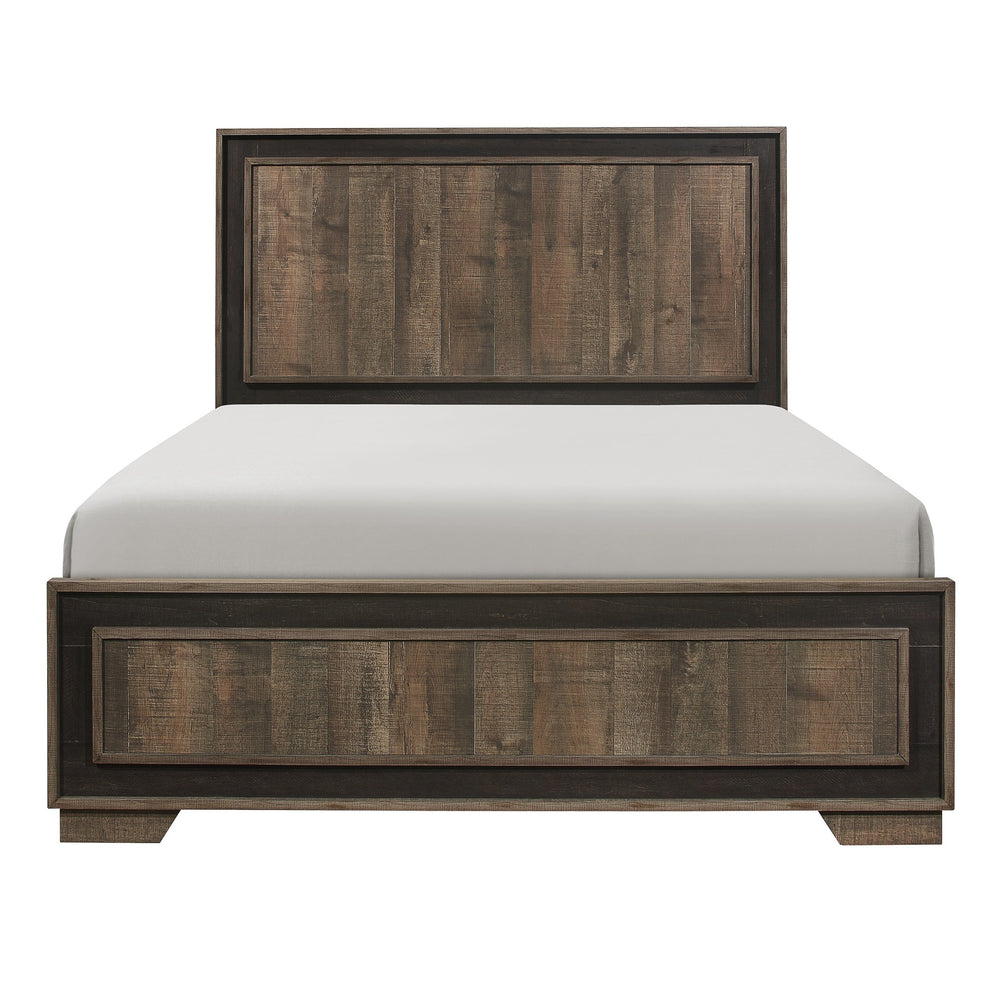 English Elm Modern Full Bed Ellendale Collection Rustic Mahogany-Look Veneer with Contrasting Ebony Frame, Full B011S01973
