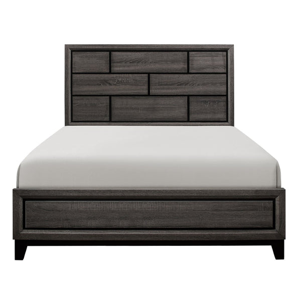 English Elm Modern Gray Panel Eastern King Bed Tall Architectural Headboard for Calm Bedrooms B011S00243