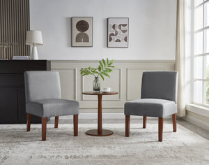 English Elm Fabric Accent Chair Set of 2 with Round Wood Table - Contemporary Armless Side Chairs, Durable Hardwood Frame, Compact Corner Seating for Bedroom Office Living Room W142061922