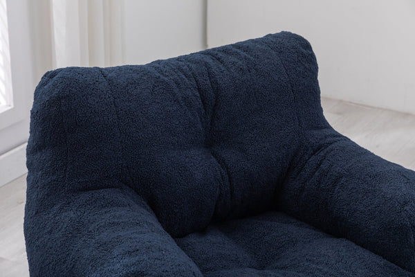 English Elm 010-soft Teddy Plush Bean Bag Chair Tufted Memory Foam Lounge Seat for Living Room Dark Blue W52761254