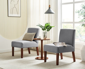 English Elm Fabric Accent Chair Set of 2 with Round Wood Table - Contemporary Armless Side Chairs, Durable Hardwood Frame, Compact Corner Seating for Bedroom Office Living Room W142061922