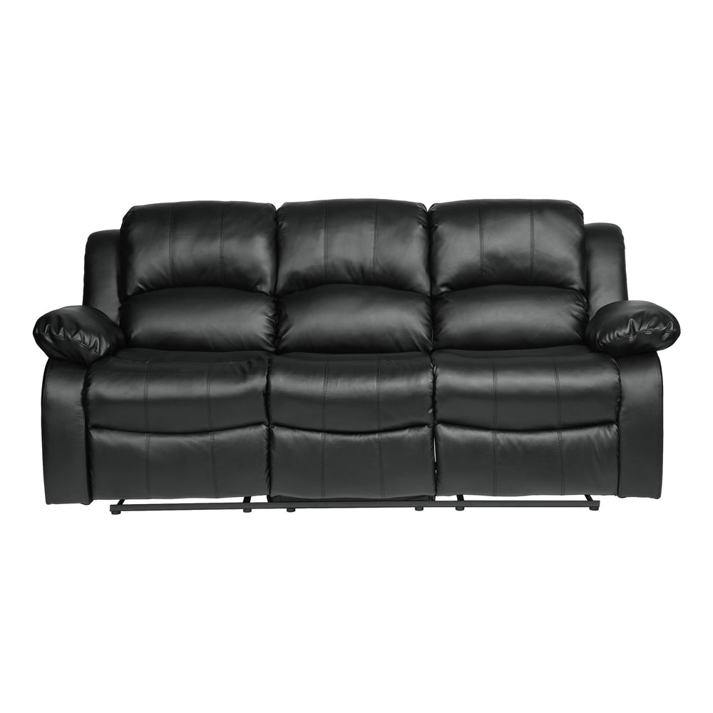 English Elm Comfortable Cranley Double Reclining Sofa in Black Bonded Leather with Solid Wood Frame, 83" Seats Recline B01166426
