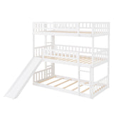 Hearth and Haven Corinne Twin over Twin over Twin Triple Bed with Built in Ladder, Slide and Guardrails, White