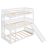 Hearth and Haven Corinne Twin over Twin over Twin Triple Bed with Built in Ladder, Slide and Guardrails, White