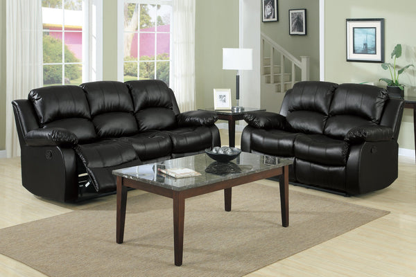 English Elm Comfortable Cranley Double Reclining Sofa in Black Bonded Leather with Solid Wood Frame, 83" Seats Recline B01166426