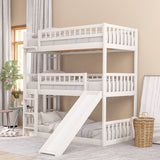 Hearth and Haven Corinne Twin over Twin over Twin Triple Bed with Built in Ladder, Slide and Guardrails, White