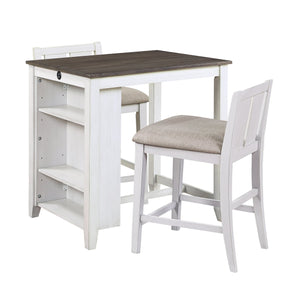 English Elm Transitional Daye 3-Piece Counter Height Dining Set with Built-In Display Shelf and Dual USB Ports White 41.75 L x 39 W x 12.5 H B01166428