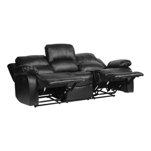 English Elm Comfortable Cranley Double Reclining Sofa in Black Bonded Leather with Solid Wood Frame, 83" Seats Recline B01166426