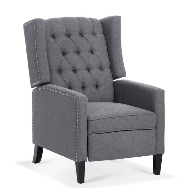 English Elm 27.16" Wingback Manual Recliner with Nailhead Trim Tufted Club Chair for Living Room Grey W68062700