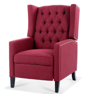 English Elm 27.16" Wingback Manual Recliner Tufted Fabric Chair with Nailhead Trim Solid Wood Frame W680P403874