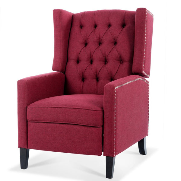 English Elm 27.16" Wingback Manual Recliner Tufted Fabric Chair with Nailhead Trim Solid Wood Frame W680P403874