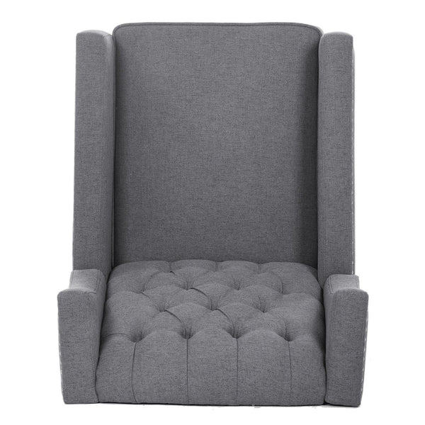 English Elm 27.16" Wingback Manual Recliner with Nailhead Trim Tufted Club Chair for Living Room Grey W68062700