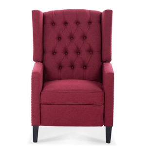 English Elm 27.16" Wingback Manual Recliner Tufted Fabric Chair with Nailhead Trim Solid Wood Frame W680P403874
