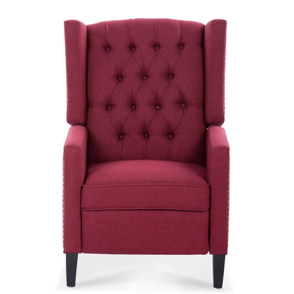 English Elm 27.16" Wingback Manual Recliner Tufted Fabric Chair with Nailhead Trim Solid Wood Frame W680P403874
