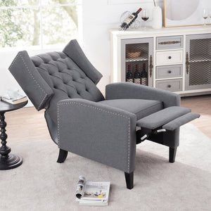 English Elm 27.16" Wingback Manual Recliner with Nailhead Trim Tufted Club Chair for Living Room Grey W68062700