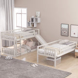 Hearth and Haven Corinne Twin over Twin over Twin Triple Bed with Built in Ladder, Slide and Guardrails, White