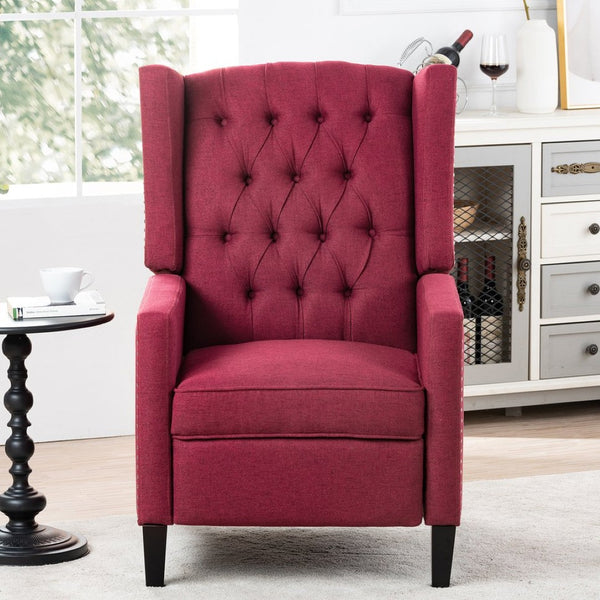 English Elm 27.16" Wingback Manual Recliner Tufted Fabric Chair with Nailhead Trim Solid Wood Frame W680P403874