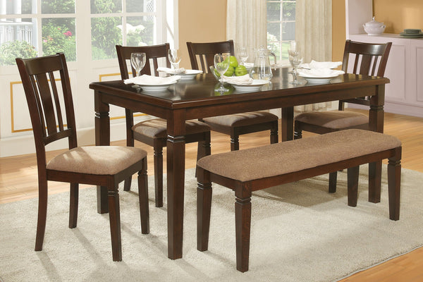 English Elm 5pc Transitional Dining Set with Espresso Wood, Fabric Upholstered Side Chairs, Arts & Crafts Flair B011S00550
