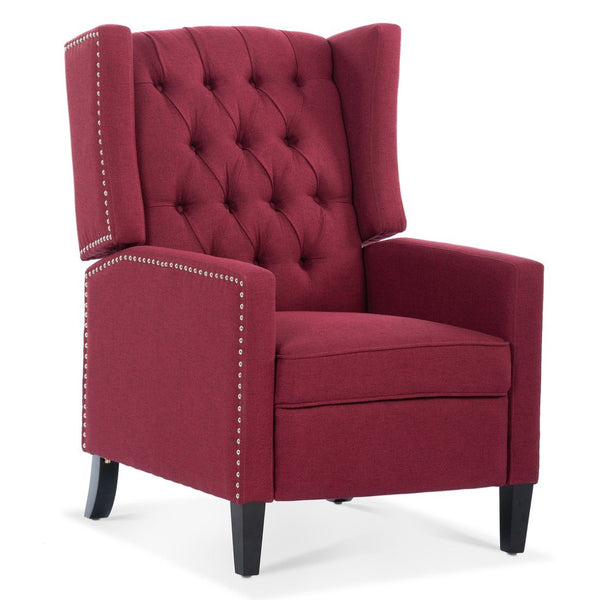 English Elm 27.16" Wingback Manual Recliner Tufted Fabric Chair with Nailhead Trim Solid Wood Frame W680P403874