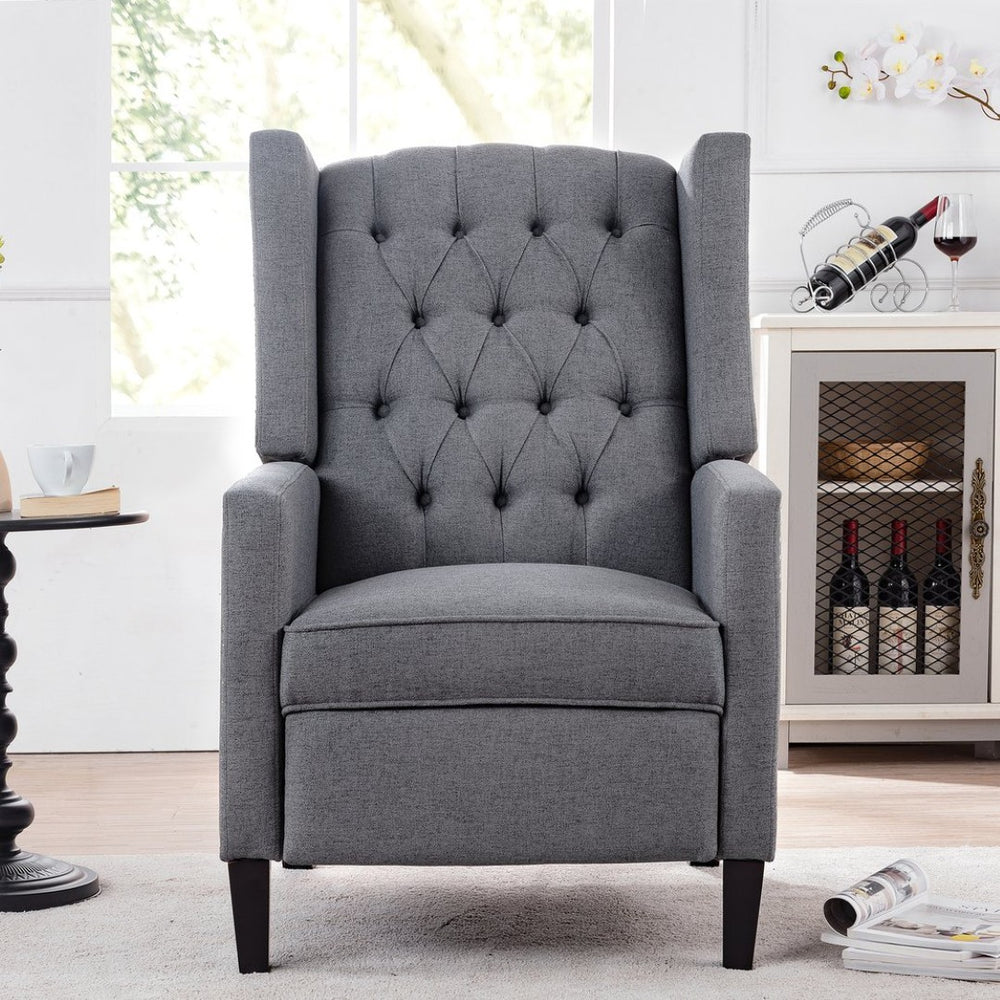English Elm 27.16" Wingback Manual Recliner with Nailhead Trim Tufted Club Chair for Living Room Grey W68062700