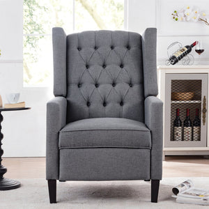 English Elm 27.16" Wingback Manual Recliner with Nailhead Trim Tufted Club Chair for Living Room Grey W68062700