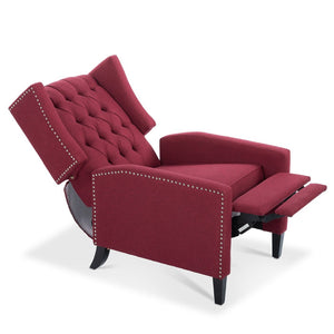 English Elm 27.16" Wingback Manual Recliner Tufted Fabric Chair with Nailhead Trim Solid Wood Frame W680P403874