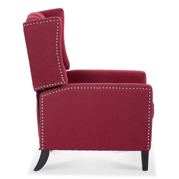 English Elm 27.16" Wingback Manual Recliner Tufted Fabric Chair with Nailhead Trim Solid Wood Frame W680P403874
