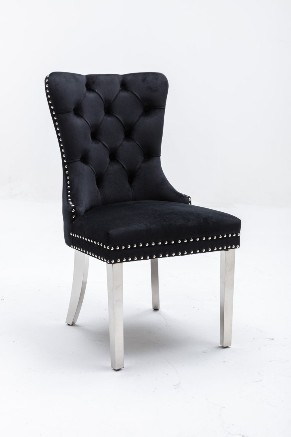 English Elm Hengming Velvet Wingback Dining Chairs Tufted Nailhead Trim Formal Set of 2 Black W212P439638