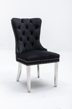 English Elm Hengming Velvet Wingback Dining Chairs Tufted Nailhead Trim Formal Set of 2 Black W212P439638
