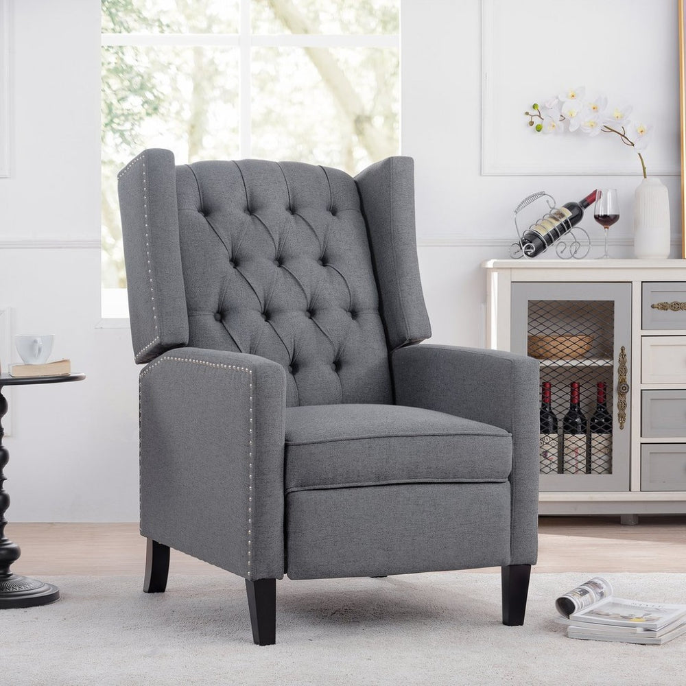 English Elm 27.16" Wingback Manual Recliner with Nailhead Trim Tufted Club Chair for Living Room Grey W68062700