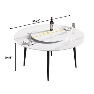 English Elm 59.05"Modern 59.05" Modern Round Dining Table With 31.5" Rotating Turntable - Seats 6 | Stylish & Functional Design W1535S00011