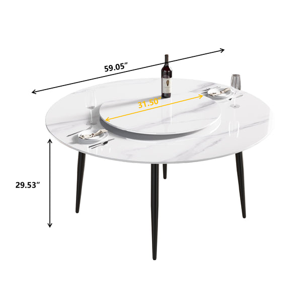 English Elm 59.05"Modern 59.05" Modern Round Dining Table With 31.5" Rotating Turntable - Seats 6 | Stylish & Functional Design W1535S00011