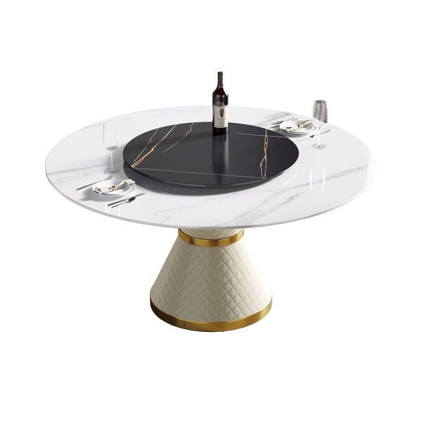 English Elm 59.05"Modern 59.05" Modern Round Dining Table With Rotating Turntable - Seats 6, Durable Sintered Stone Top W1535S00019