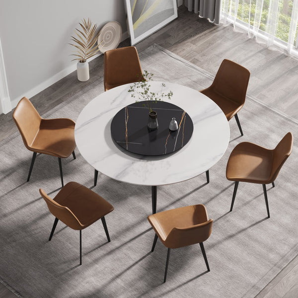 English Elm 59.05"Modern Round Dining Table With Lazy Susan - Stylish Black Metal Base For 6-Person Dining Experience W1535S00016