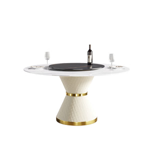 English Elm 59.05"Modern 59.05" Modern Round Dining Table With Rotating Turntable - Seats 6, Durable Sintered Stone Top W1535S00019