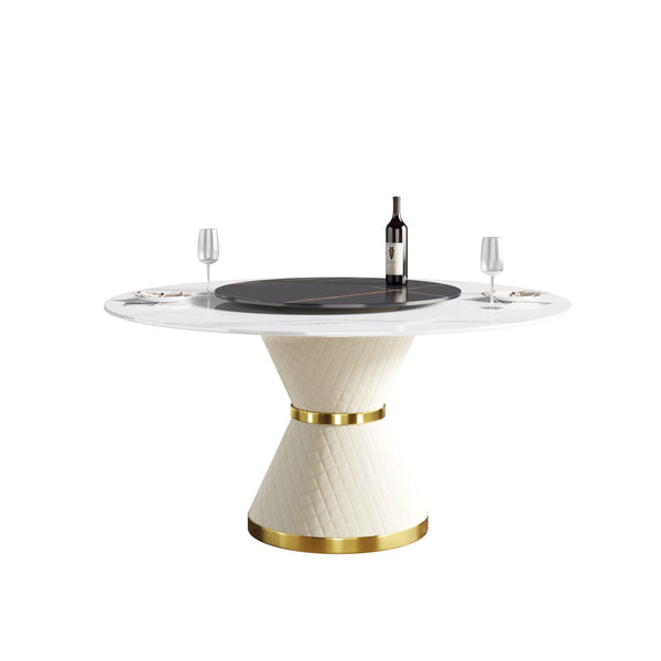 English Elm 59.05"Modern 59.05" Modern Round Dining Table With Rotating Turntable - Seats 6, Durable Sintered Stone Top W1535S00019
