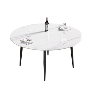 English Elm 59.05"Modern 59.05" Modern Round Black Metal Dining Table With Sintered Stone Top - Seats 6, Stylish & Durable! W1535S00006