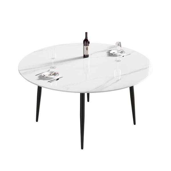 English Elm 59.05"Modern 59.05" Modern Round Black Metal Dining Table With Sintered Stone Top - Seats 6, Stylish & Durable! W1535S00006