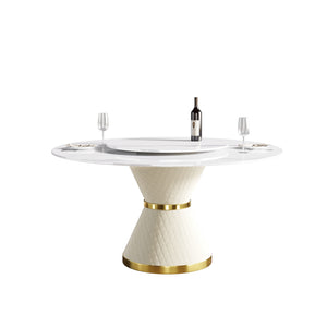 English Elm 59.05"Modern 59.05" Modern Round Dining Table With Sintered Stone Top, Carbon Steel Base & 31.5" Turntable For 6 W1535S00014